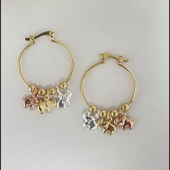 18k Gold Filled Elephants Hoop Earrings - Picture 3 of 7